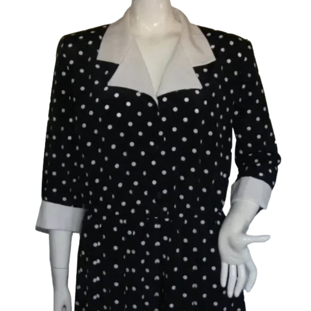 SERBIN Polka Dot Dress, 14, Navy Blue/White Polka Dots, Career, 3/4 sleeves - Picture 4 of 11